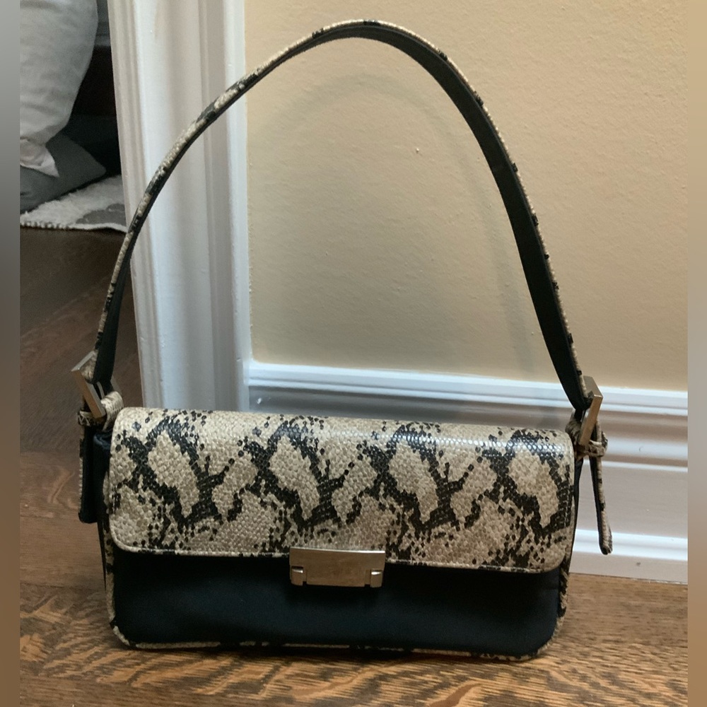 Vintage 90’S KGB STUDIO Snake Print Black Baguette Style Shoulder Purse Bag